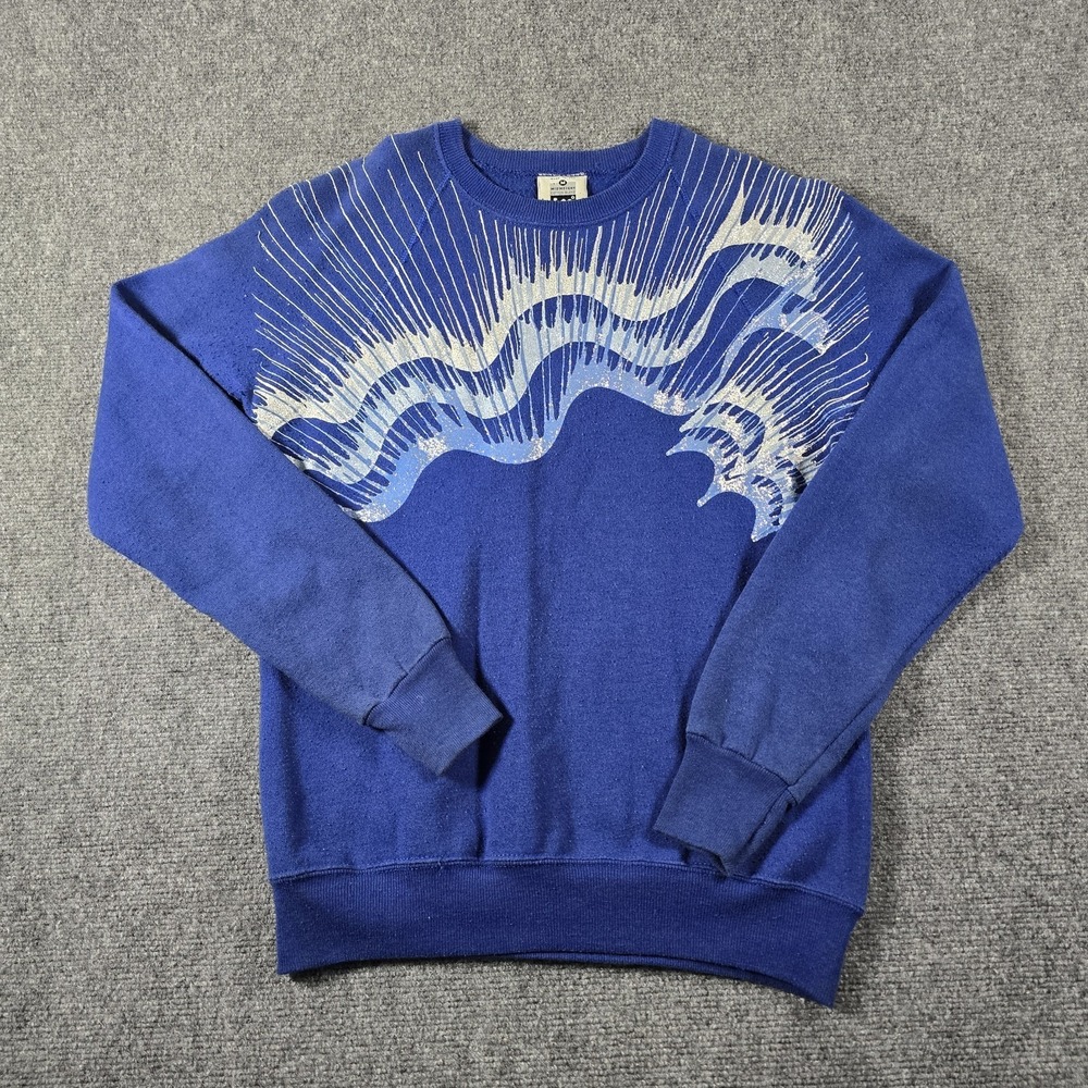 Vintage Lee Wave Graphic Sweatshirt Mens Medium Blue USA Made Cotton Blend 90s